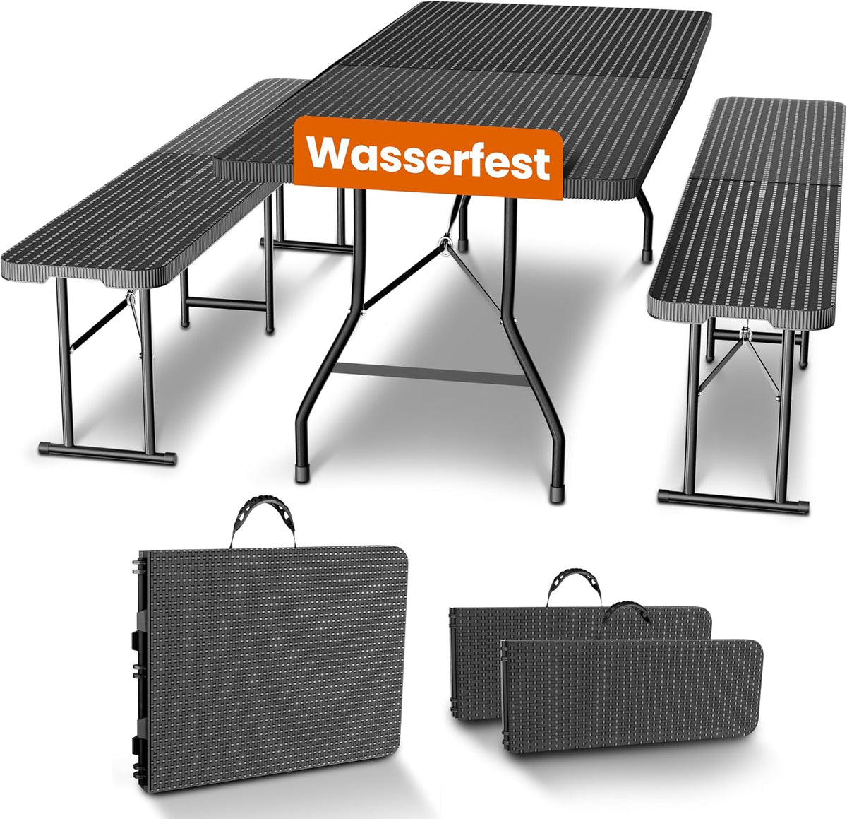 NewHabitat Kunststoff Bierzeltgarnitur Klappbar I 3er Set, Tisch, Camping, 75 cm, 180 cm, 500 kg, 120 kg