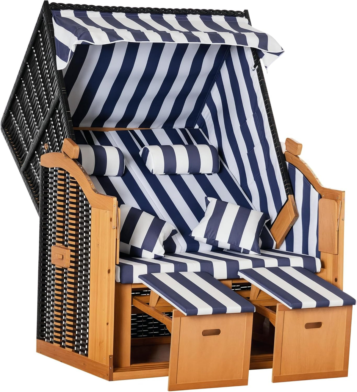 Outsunny Strandkorb Ostsee Volllieger 2-Sitzer Strandkörbe aus Tannenholz, Strandstuhl