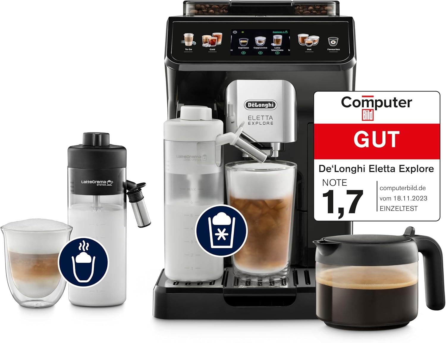 De'Longhi Eletta Explore - Perfetto Kaffeevollautomat mit LatteCrema-Milchaufschäumer