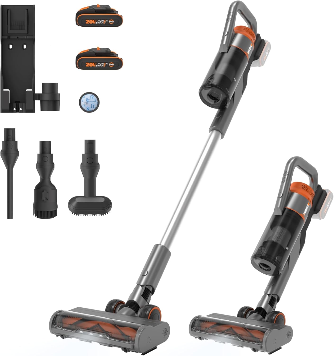 WORX 20 V Akku Staubsauger WX038,25Kpa Handstaubsauger kabellos, Akku-Stabstaubsauger, Outdoor, 40 V, 2,5 kg, 2.0 Ah, Ohne Akku und Ladegerät