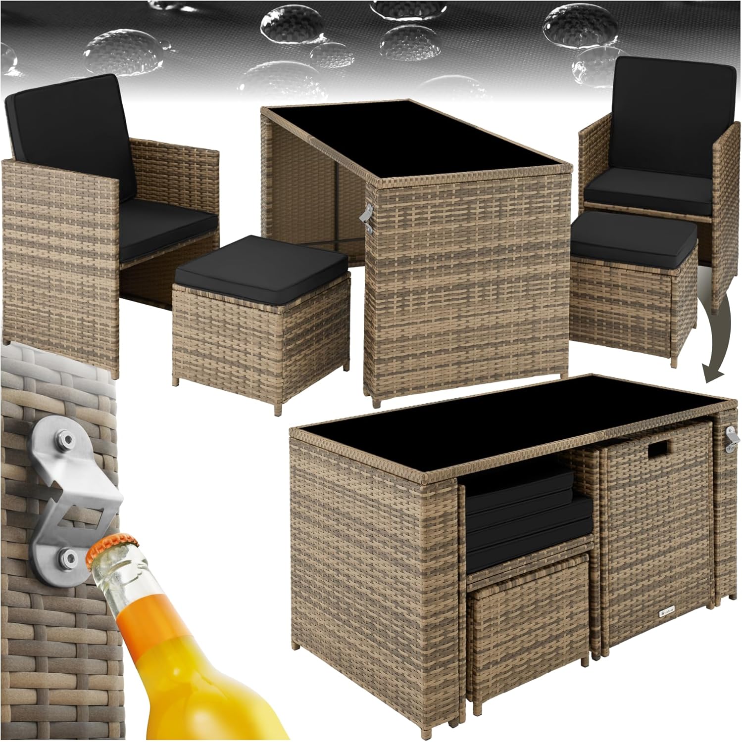 Tectake Poly Rattan Sitzgruppe, Esstisch, Optisch, Outdoor