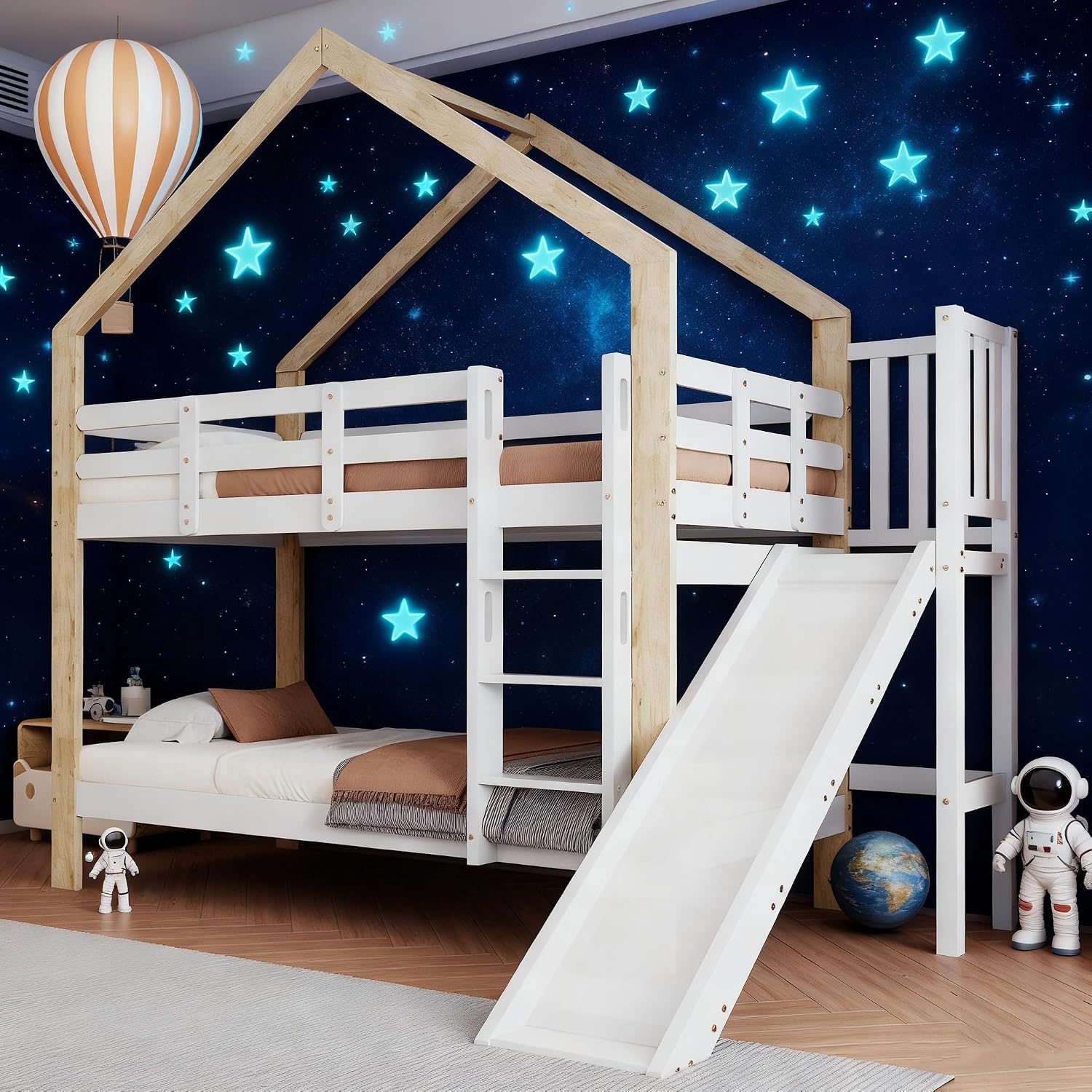 Ball & Cast Etagenbett (90 × 200 cm) mit Hohem Geländer, 30 cm, 1,5m, 120 kg, Weiß