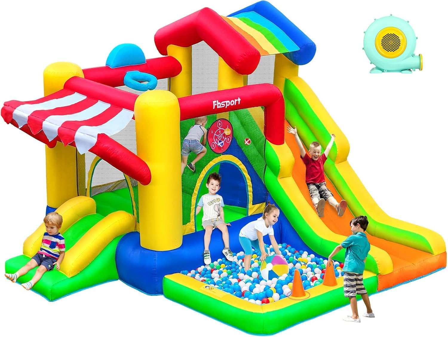 FBSPORT Hüpfburg für Kinder Indoor Outdoor mit Doppel Rutsche, 350 W