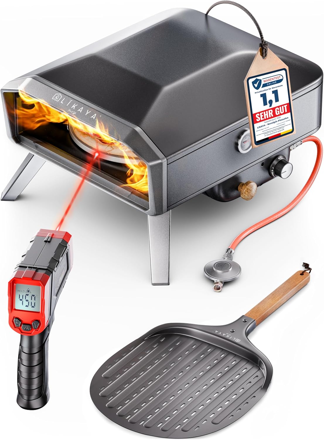 LIKAYA NeroSpin Pizzaofen Gas, Outdoor, 400 °C, 6,2 kW, 30,5 cm, 30 Minuten