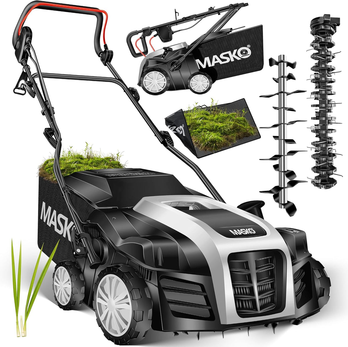 MASKO Elektro 2in1 Vertikutierer Rasenlüfter 1800 W 40 cm Arbeitsbreite 55 l Fangkorb, 6 MM, 12 MM