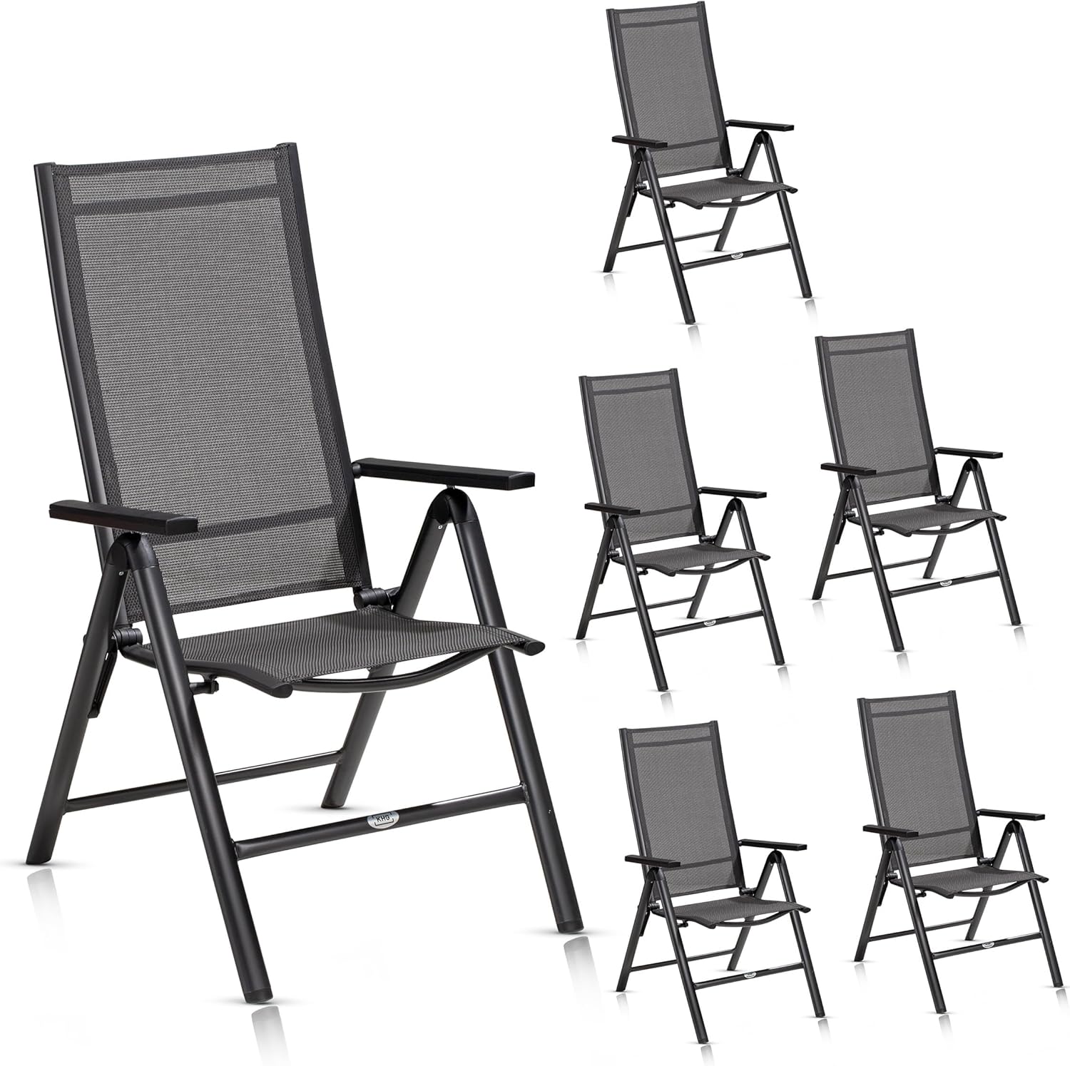 KHG Gartenstuhl Hochlehner 6er Set Alu Klappstuhl, Balkonstuhl, Terrassenstuhl, 120 kg, 5 kg, 59 cm, 92 cm, Aluminium