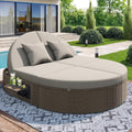 Liege Rattan Doppel- VSOGA, Sonnenliege Doppelliege 2 Personen Klapptisch, 8 cm, Rattan Doppel-Liege, Outdoor Daybed, Garten Relaxliege, Beige/Braun