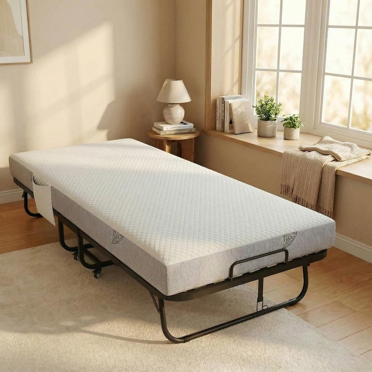 VOWNER Klappbett 200 × 90 cm für Erwachsene mit 13 cm Matratze, Rollbett, Gästebett, Büro, 200 kg
