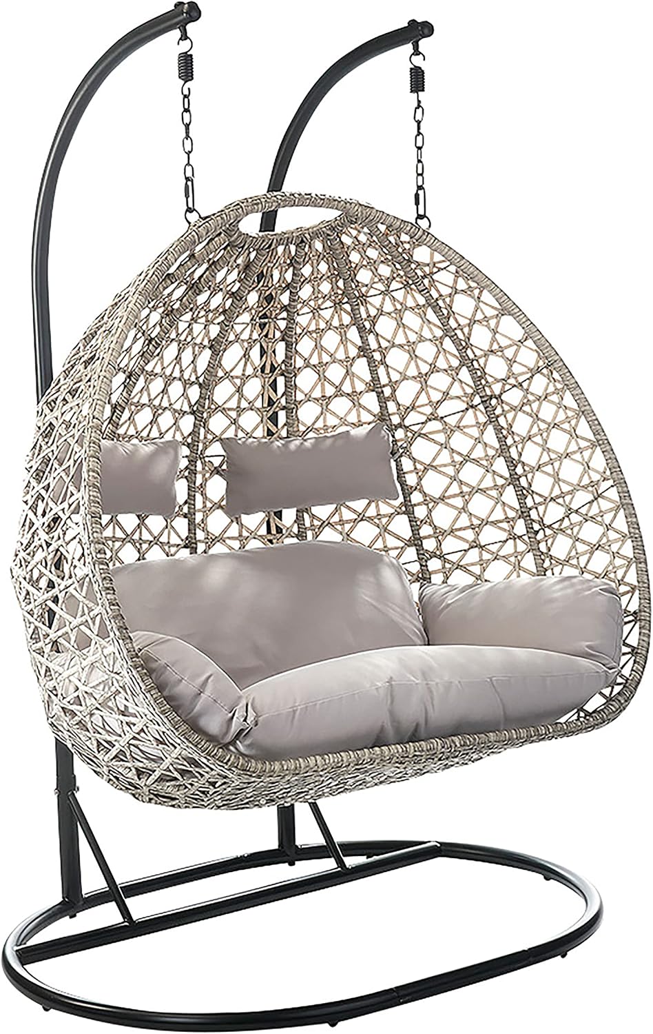 Kobolo Hängekorb Hängesessel, Polyrattan-Hängestuhl, Schaukelstuhl, Terrasse, 192 cm, 115 cm, 220 kg, Grau