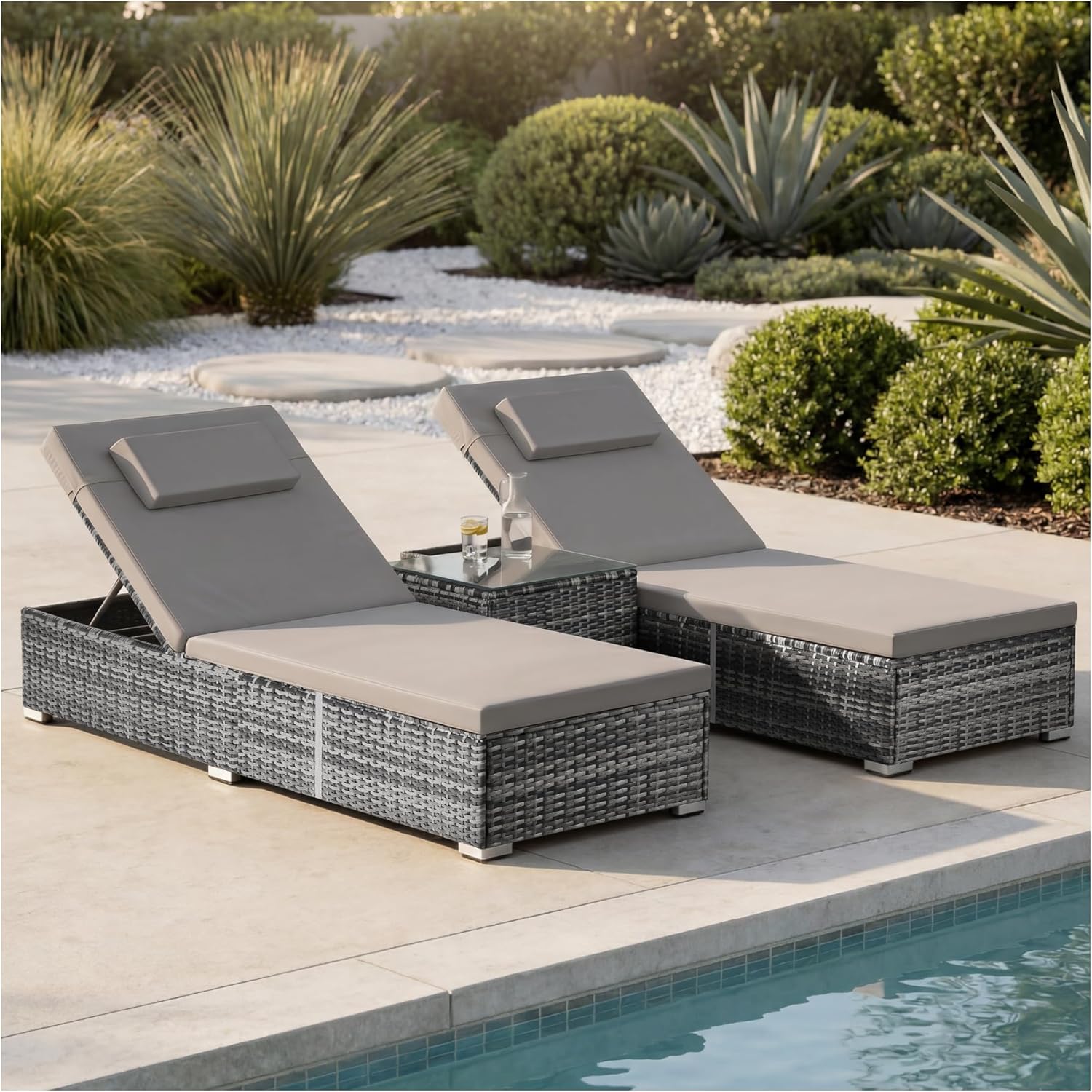 TecTake Doppelliege für 2 Personen, Beistelltisch, Terrasse, 200 kg