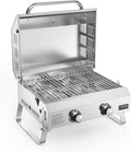 Onlyfire Tischgasgrill 2 Edelstahlbrennern, Propangasgrill, Tischgrill, Camping, 35 CM, 52,7 l