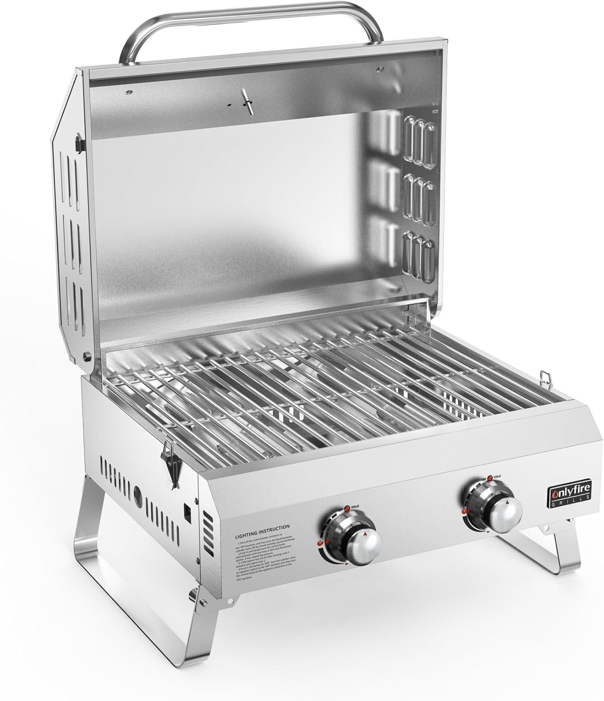 Onlyfire Tischgasgrill 2 Edelstahlbrennern, Propangasgrill, Tischgrill, Camping, 35 CM, 52,7 l