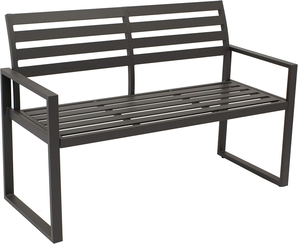 DEGAMO Design Gartenbank Atlanta 2-sitzer aus Aluminium wetterfest und rostfrei, 87 cm, 123 cm, Grau