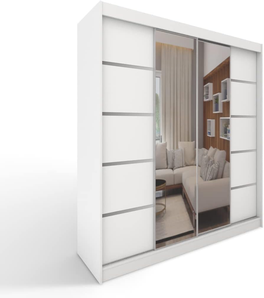 ML Furniture Ltd C5 Schiebetüren Kleiderschrank, 2 Schiebetüren, 58 cm, Schlafzimmermöbel, Aufbewahrung, Mehrzweckschrank, Farbe: Weiß