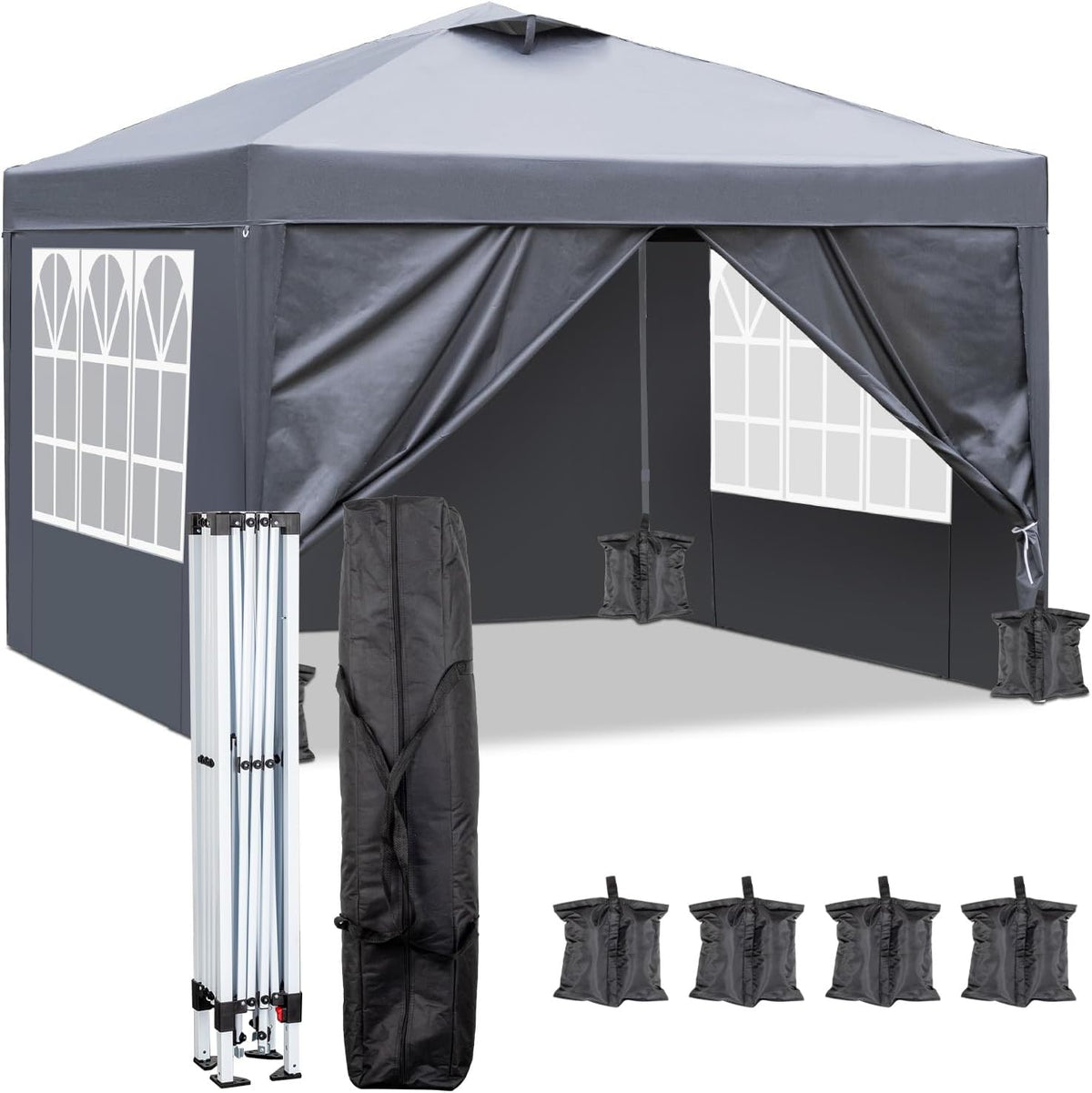 Pavillon 3 × 3m Pop-Up Faltpavillon TactFire, Stahlgestell UV-Schutz 50+, 4 Seitenwänden & 4 Sandsäcken, Gewicht: 12 kg / 26, 7 lbs 5, Für Garten