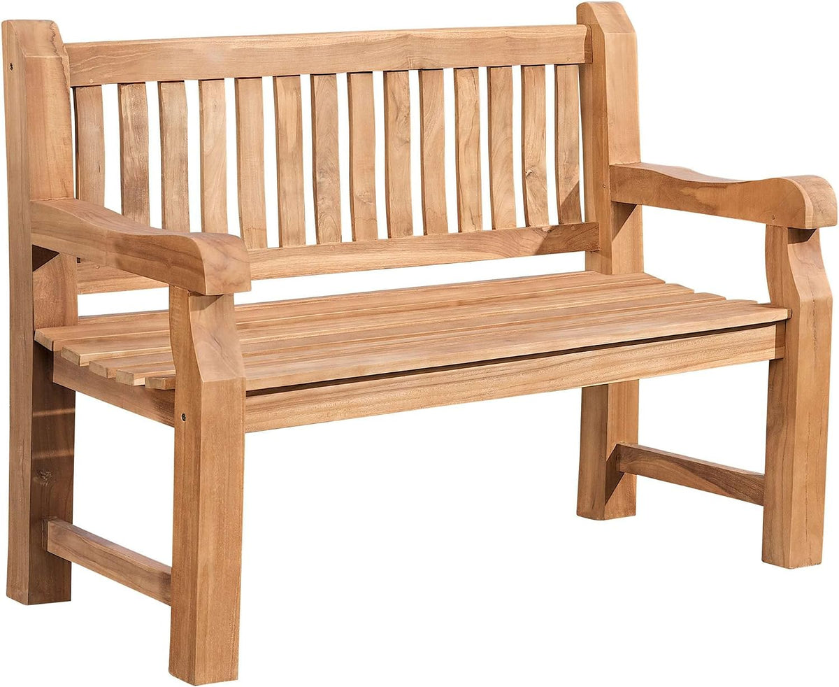 CLP Teakbank Jackson V2 Wetterfeste Holzbank Sitzbank, Größe:120 cm, Teakholz, wetterbeständig, Farbe: Teak
