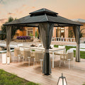 UDPATIO 3 × 3 m Pavillon Polycarbonat mit Vorhängen, Outdoor-Pavillon, Gartenpavillon, 3m, 2,8m, 7 mm, 6 cm, 4 Stunden