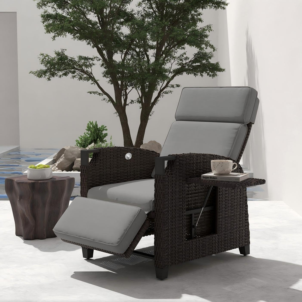 UDPATIO Liegesessel mit Sitzkissen Gartensessel Wetterfest 150° Verstellbare, Beistelltisch, Outdoor, 106 cm, 200 kg, 33 cm, 10 kg