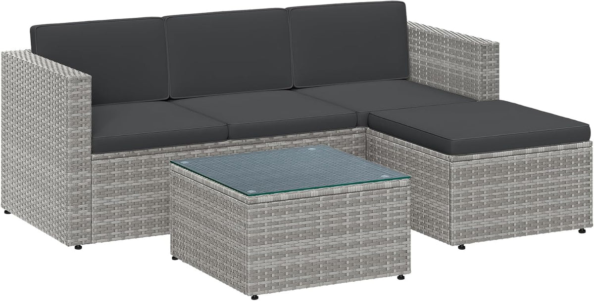SONGMICS Gartenmöbel-Set, Couchtisch, Ecksofa, 6 cm, 66 cm, 34 cm, Grau