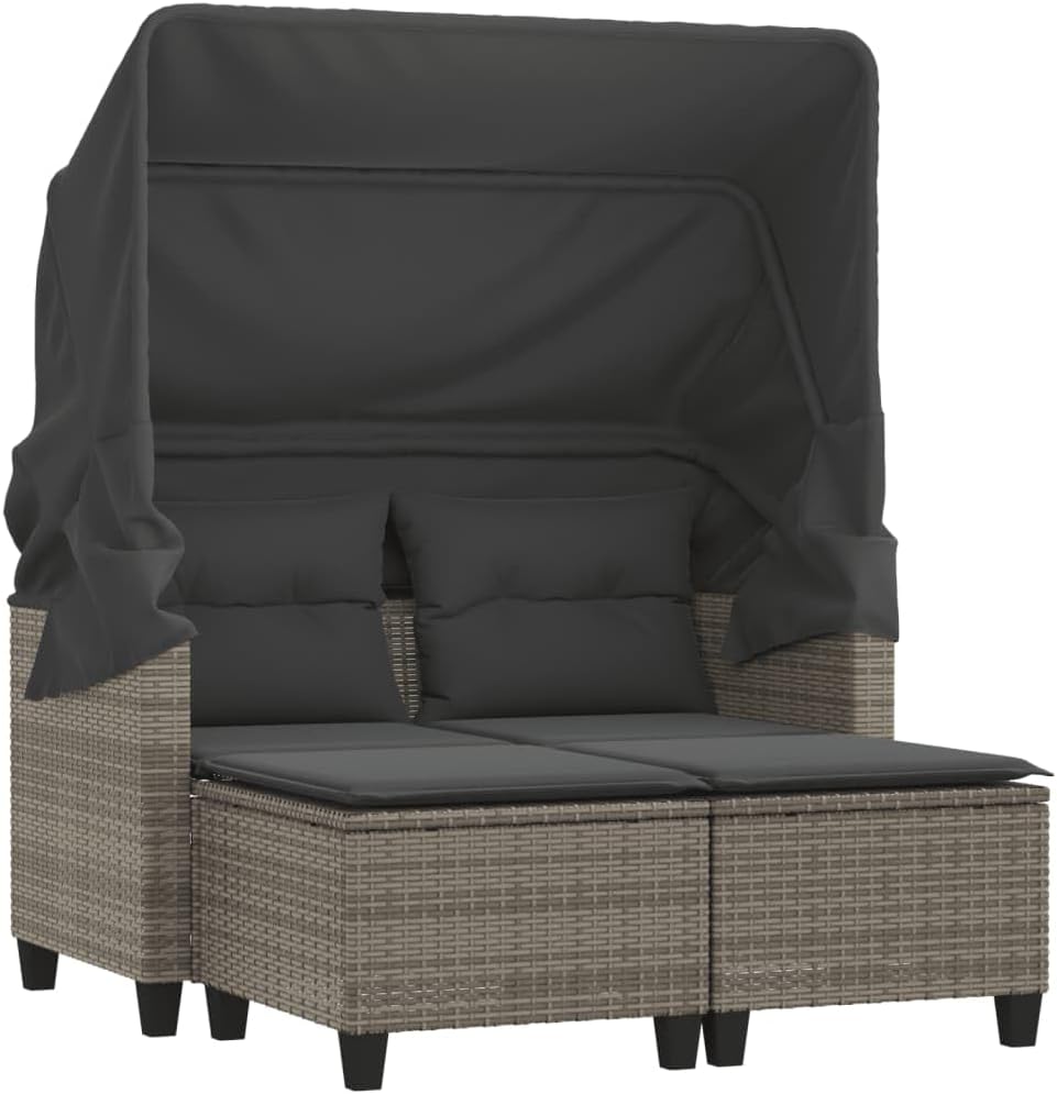 VidaXL Gartensofa 2-Sitzer mit Dach Hockern