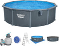 Bestway Hydrium Stahlwandpool Komplett-Set rund 488 × 132 cm Holz-Optik Grau Gartenpool, 6.056 l, 230 W, 1.000 g