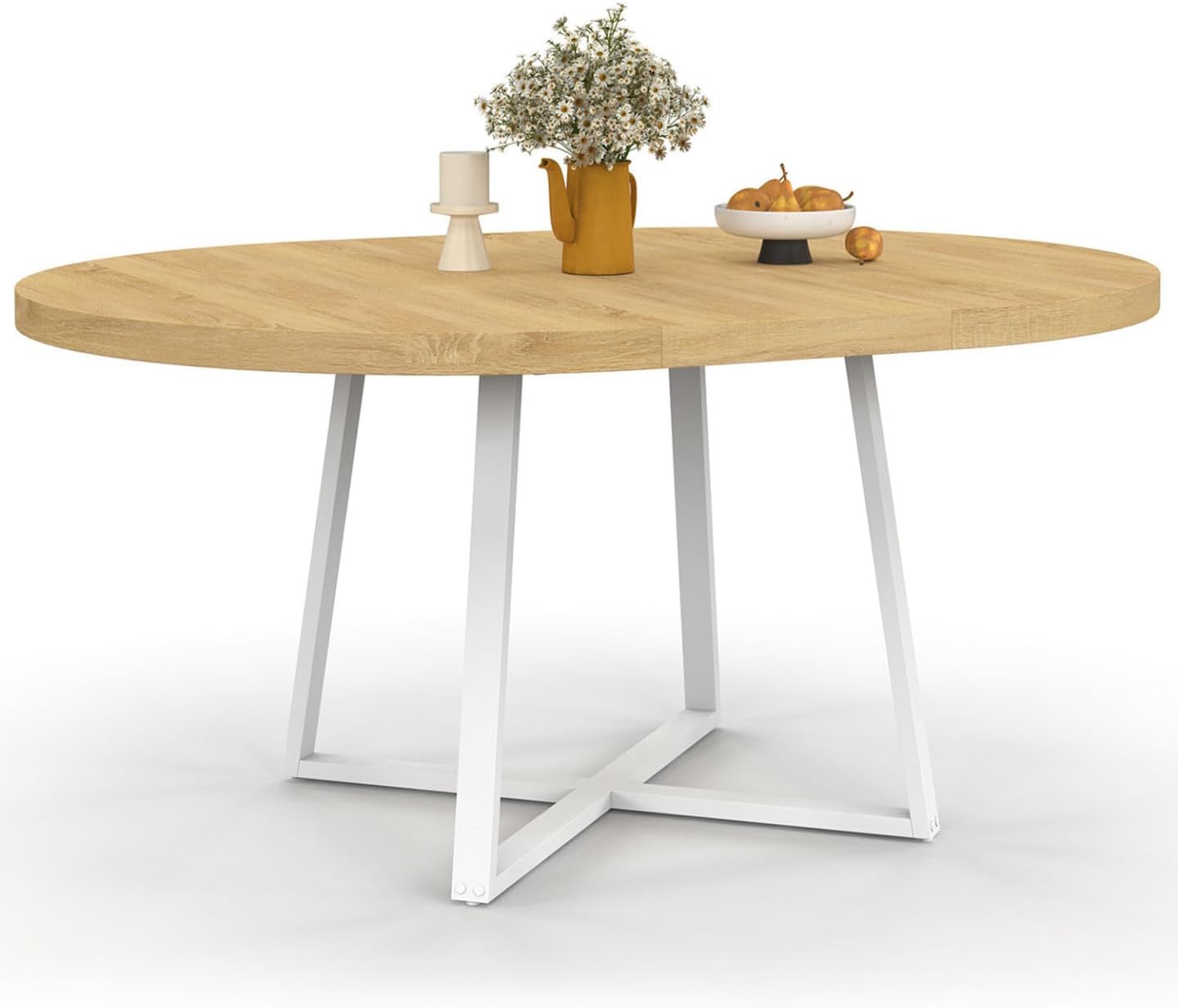 Esstisch - Ausziehbarer runder IDMarket, 150 cm, Holz/Weiß, Ausziehbarer runder Esstisch, Metall, Samt