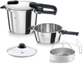 Fissler Vitaquick Edition/Schnellkochtopf-Set 6-teilg (2 Schnellkochtöpfe Ø 22 cm 3,5 l, Edelstahl, Rot