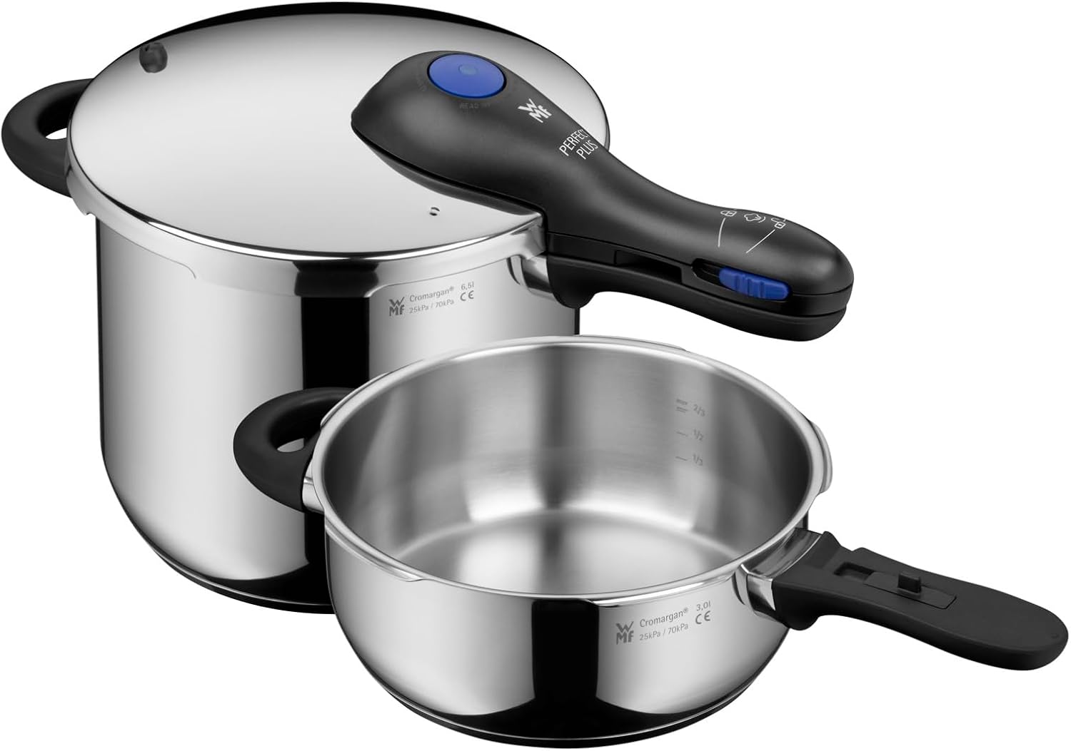 WMF Perfect Plus One Pot Schnellkochtopf Set Induktion 2-teilig, Aromatisch, 6,5 l, 22 cm, 3 l, 110 °C, 119 °C, Edelstahl