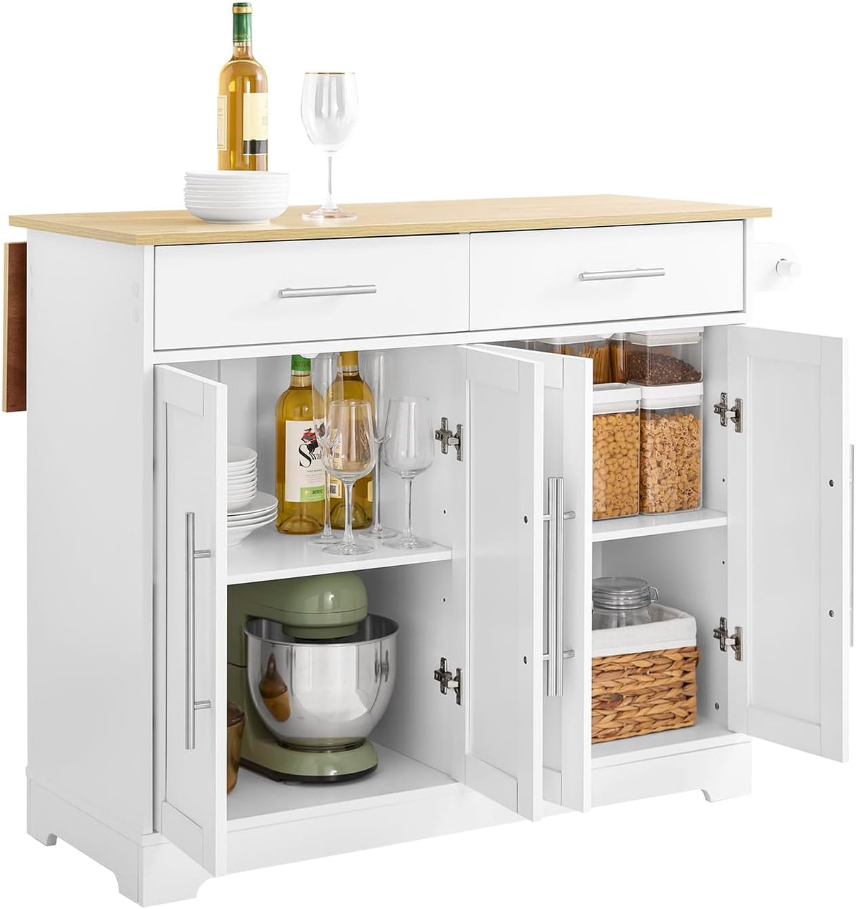 SoBuy Kücheninsel mit Rollen, Mixer, Kaffeemaschine, 44 cm, 69 cm, 98 kg, 43 kg, Weiß