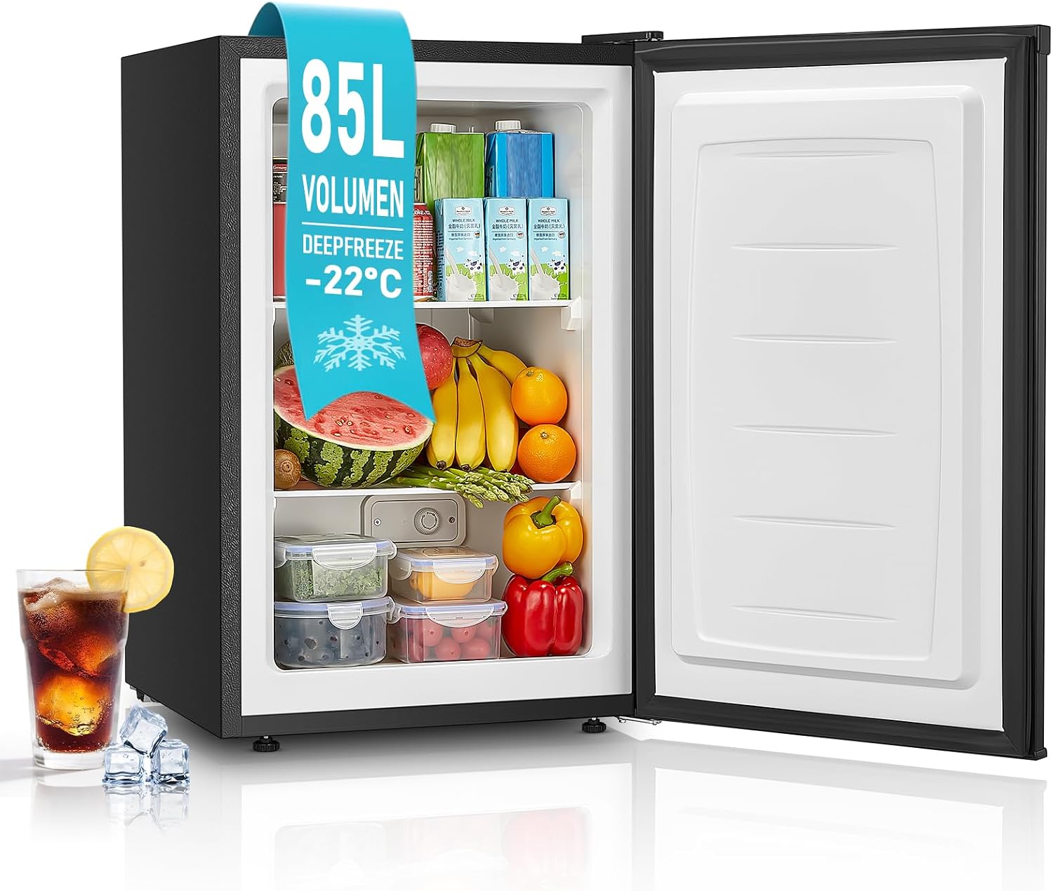 FOHERE Gefrierschrank 85 Liter Tiefkühlschrank, Standgefrierschrank, Zweitkühlschrank, 22 °C, 220-240 V, 0,45 kWh, 45 dB
