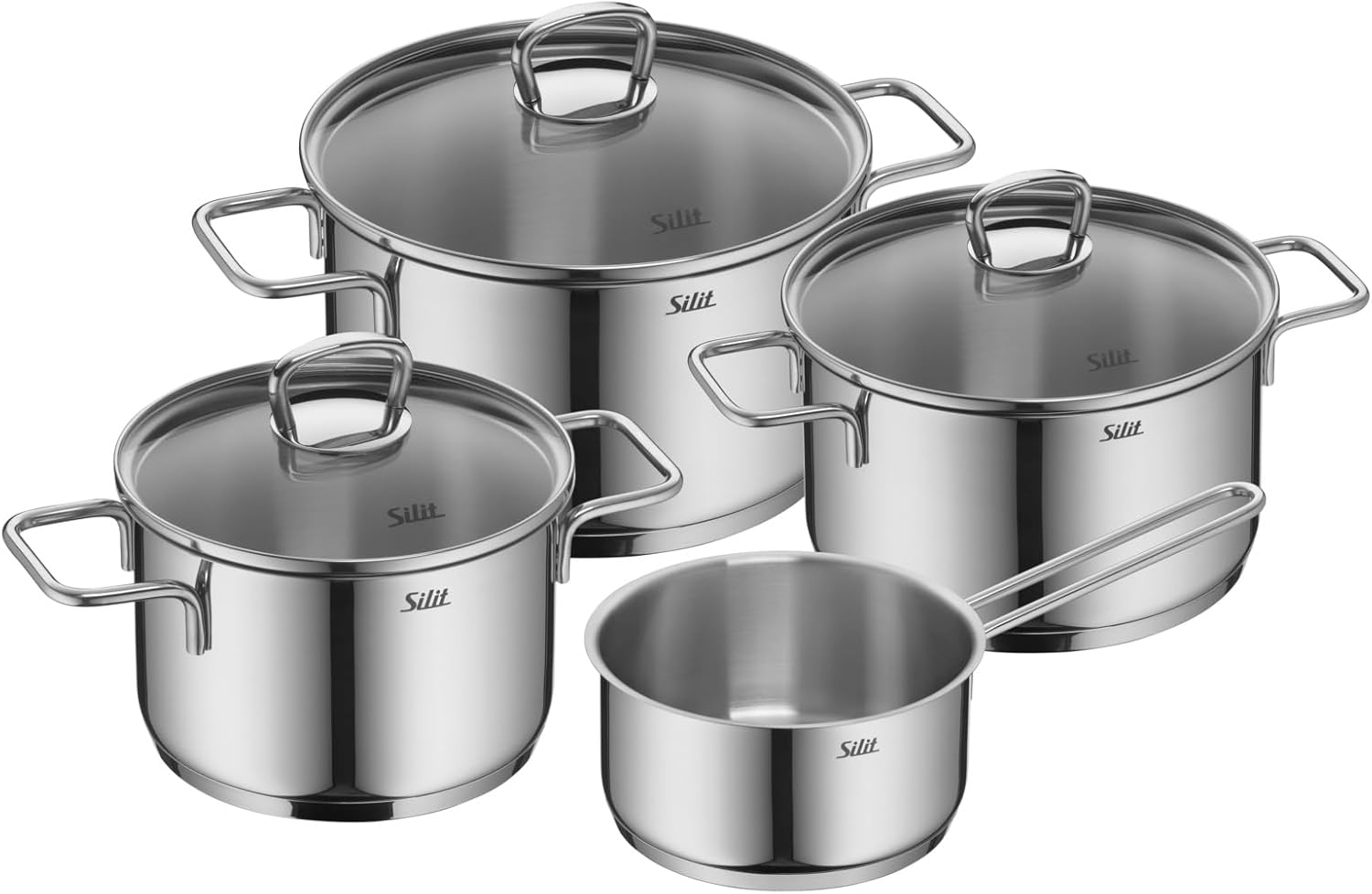 Silit Alicante Topfset Induktion 4-teilig, 16 cm, 1,9 l, 20 cm, 3,8 l, 24 cm, 250 °C, Edelstahl