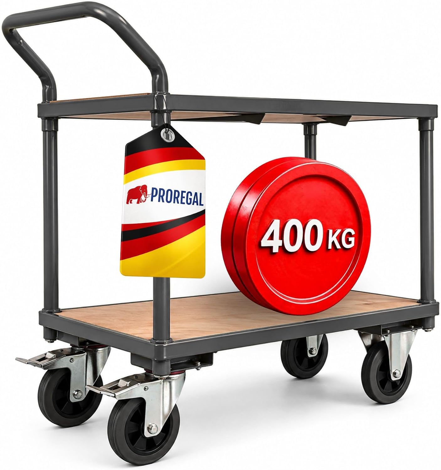 PROREGAL Tischwagen Transportwagen Handwagen Materialwagen Pro mit 2 Etagen, Geräuschlos