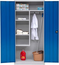 Furni24 Metall Putzmittelschrank, Staubsauger, Wäscheschrank, 92 cm, 195 cm, 42 cm, Blau