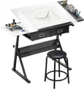 HOMCOM Zeichentisch mit Hocker Architektentisch höhenverstellbarer Arbeitstisch mit, Schreibtisch, Seitentisch, Büro, 68–92 cm, 60 kg, 120 kg, 60 cm