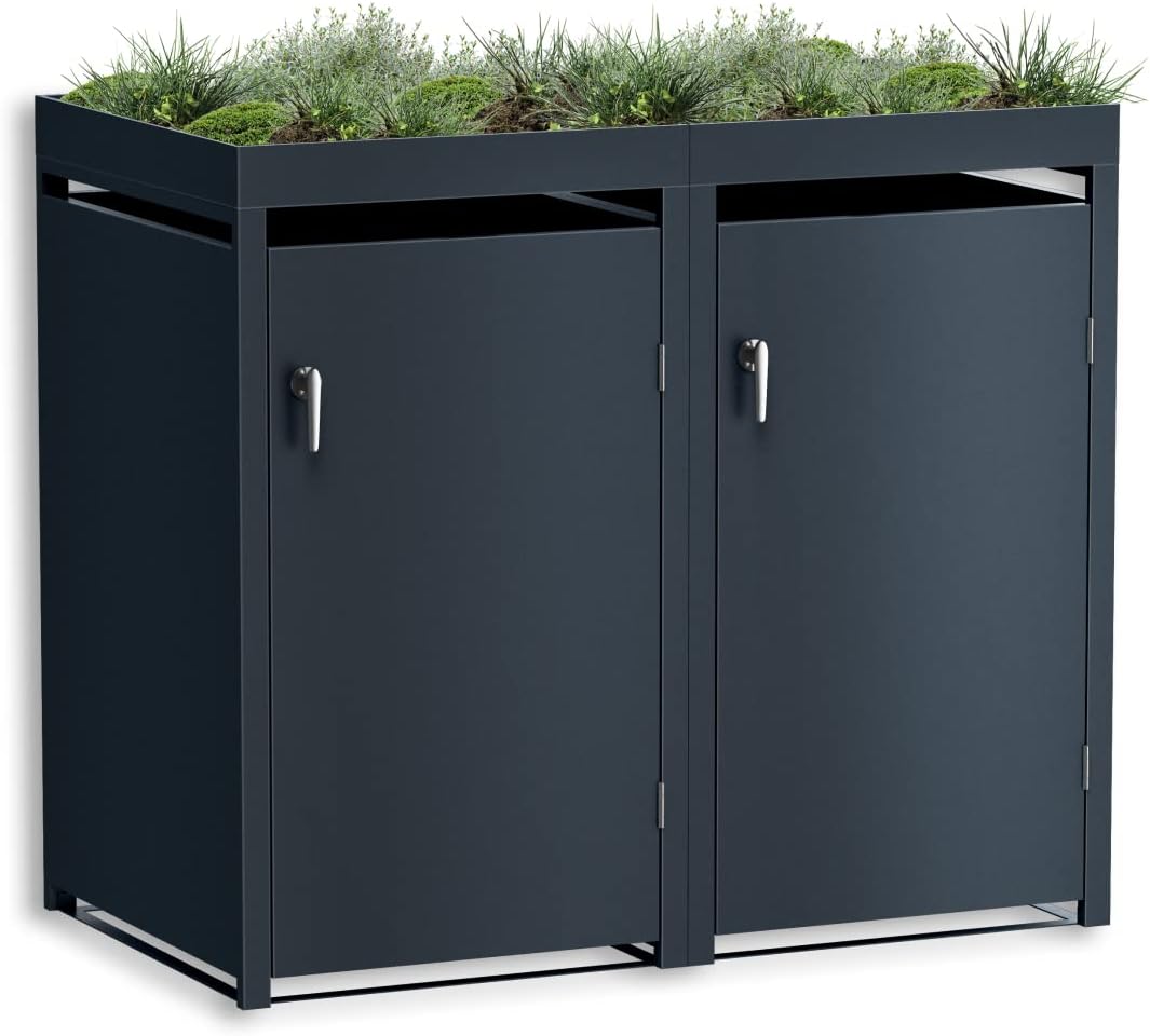 Metzler Mülltonnenbox in Anthrazit mit Pflanzdach 2er 240 l, Automatisch, 332,2 cm
