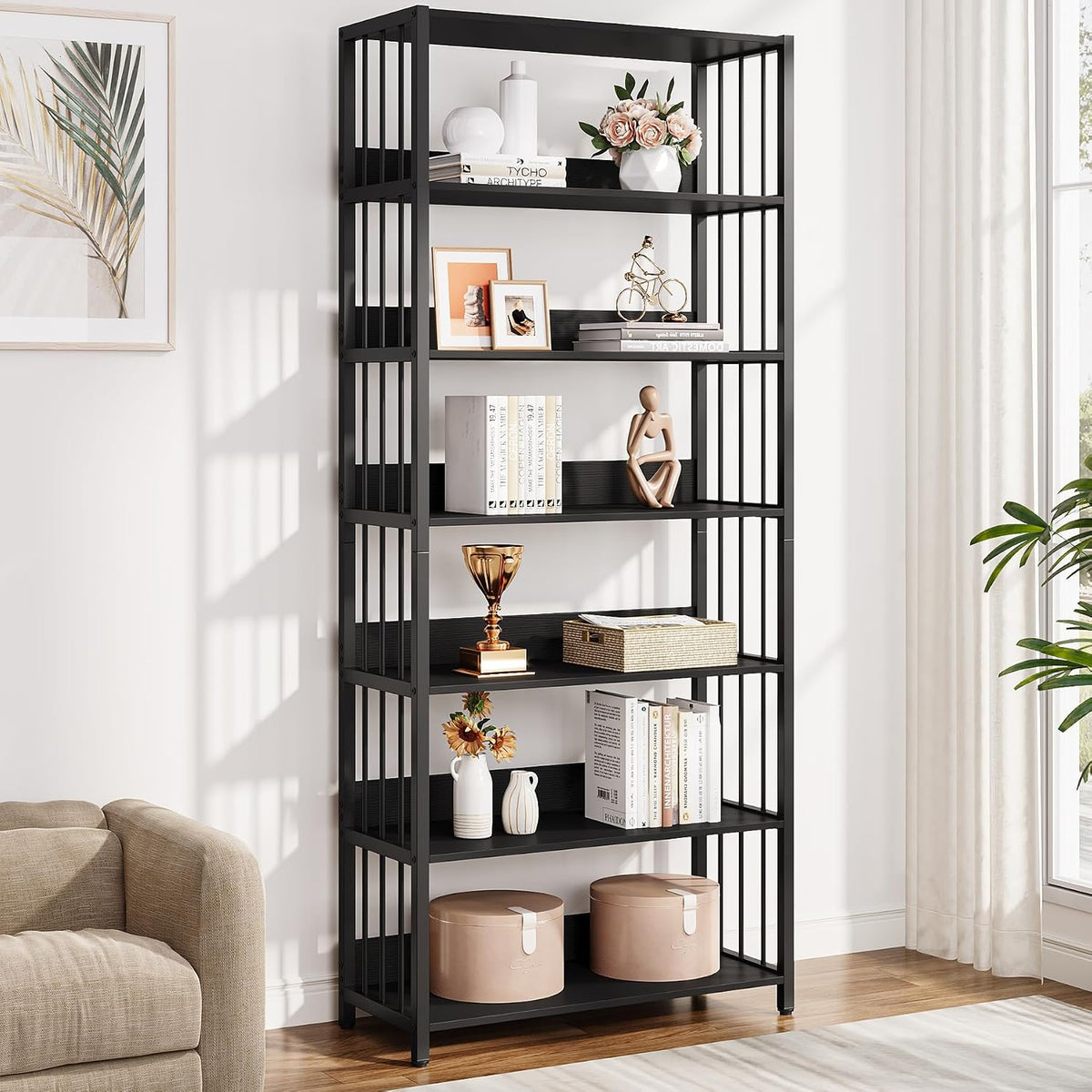 Tribesigns Bücherregal mit 6 Ebenen, Industrie-Bücherschrank, Schlafzimmer, 190 cm, 30 kg, 30 cm, 130 kg