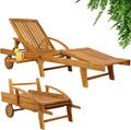 Casaria Sonnenliege Klappbar Wetterfest Holz Gartenliege 160 kg Belastbar mit 2 Räder, Liegestuhl, Beistelltisch, 30 cm, 196 cm