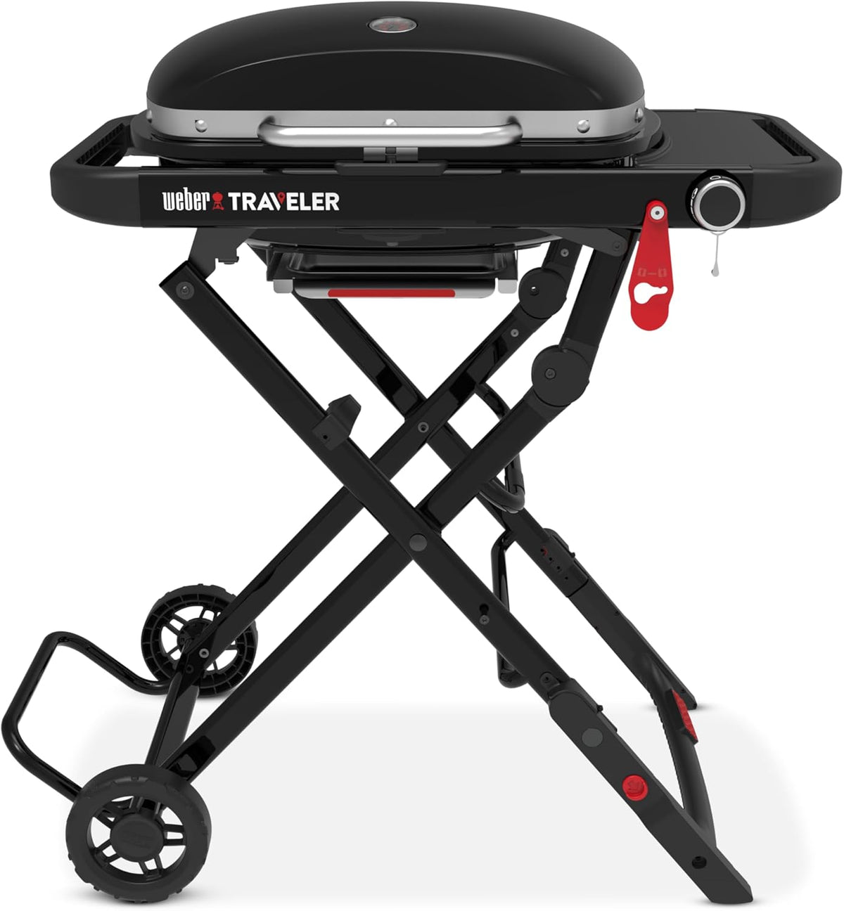 Weber Traveler Compact Gasgrill mit klappbarem Untergestell und Rädern, Seitentisch, Für unterwegs, Outdoor, 3,81 kW, 15 W, 17 kg, 22 kg, 54,5 cm