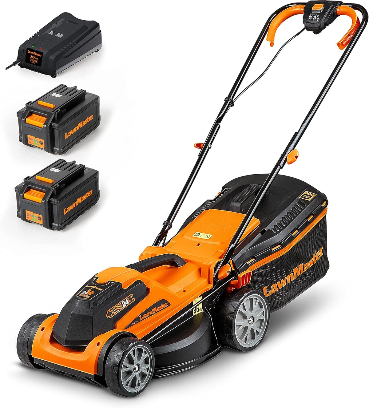 LawnMaster CLMF2434 G Akku-Rasenmäher 24 V Max 2 × 4.0 Ah Batterie, 20 mm, 70 mm, 34 cm, Schnellladegerät