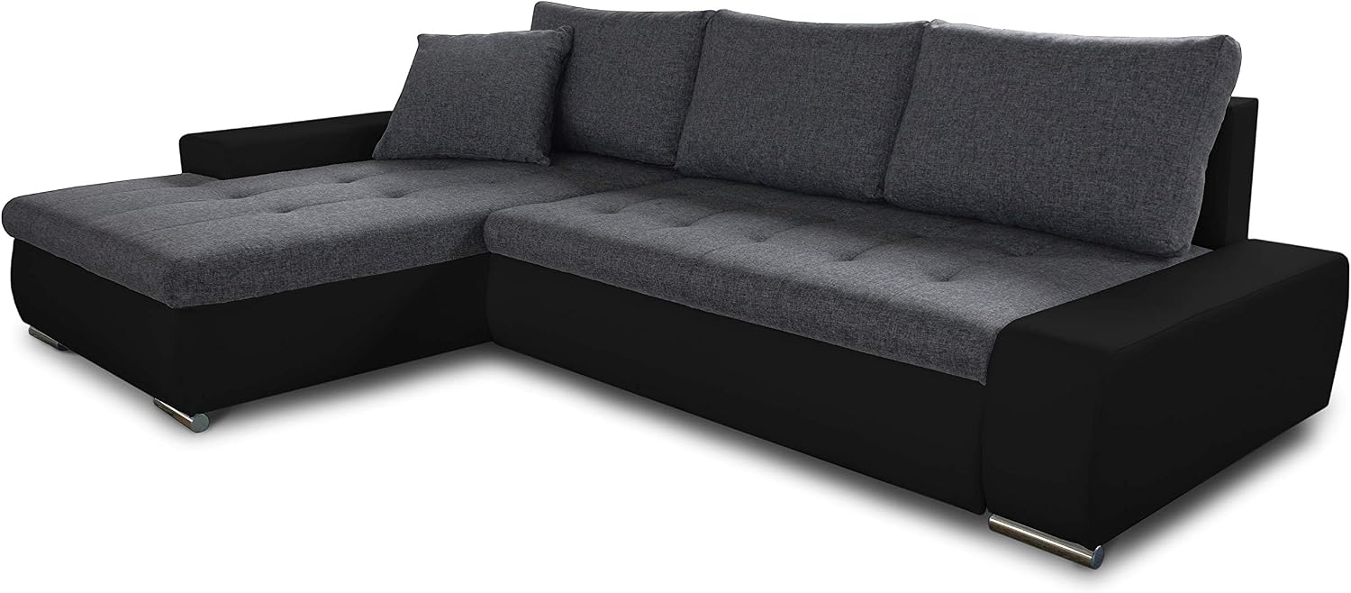 Sofnet Ecksofa mit Schlaffunktion Faris - Couch mit Bettkasten, 140 cm, 266 cm, 184 cm, Schwarz