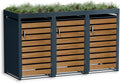 Metzler Mülltonnenbox 3er 240 l in Anthrazit & Holzoptik mit Pflanzdach & Sichtstreifen, Automatisch, 332,2 cm