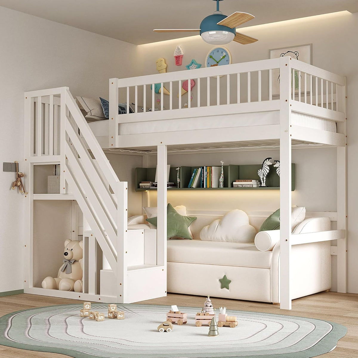 Bett Etagen 90 × 200 Jovify, Größe: 205 × 133, 5 × 173 cm, 90 × 200, Kinder, Massivholz, Ohne Matratze, Weiß, Stauraum