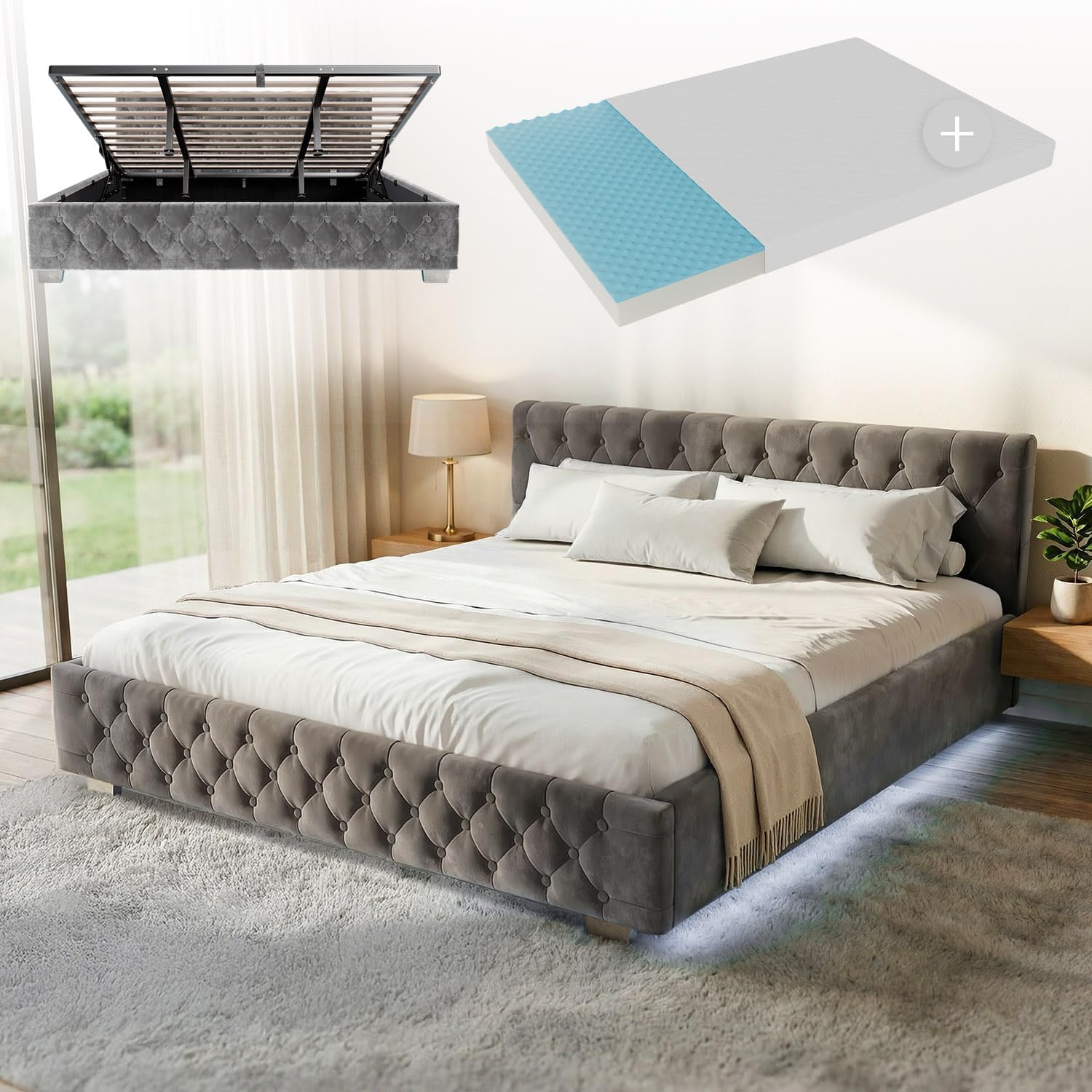 Juskys Polsterbett Nizza 180 × 200 cm mit Matratze, Gästebett, Kaltschaummatratze, Schlafzimmer, 250 kg