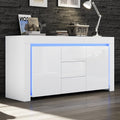 Kommode Hochglanz Sideboard Wohnzimmer Schubladen FammyLoft, 140 × 40 × 65 cm, Buffetschrank mit LED-Lichtleiste, App-Steuerung, App-/WLAN-Steuerung