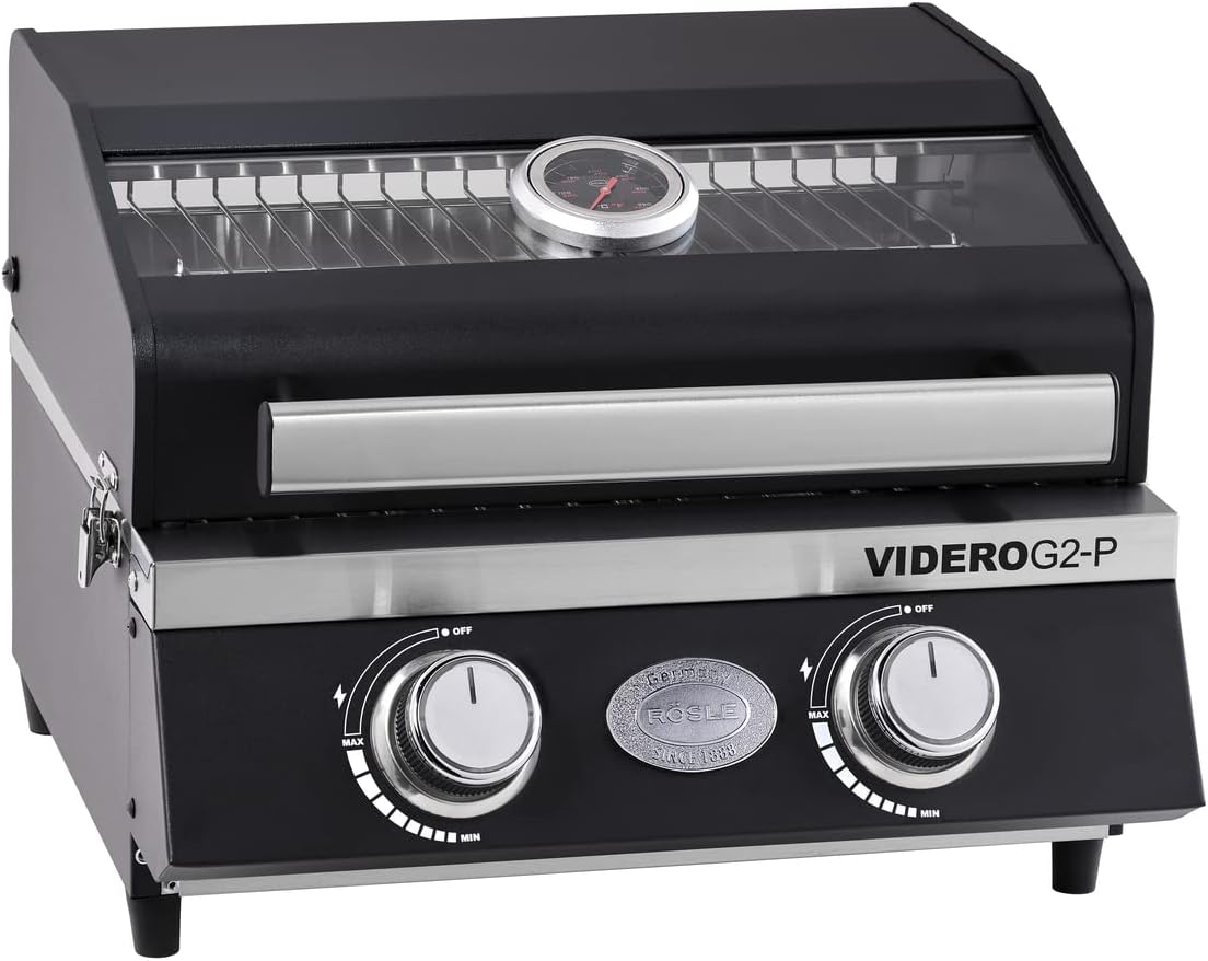 RÖSLE Gasgrill BBQ-Portable VIDERO G2-P, Tischgrill, Balkongrill, Garten, 32,5 cm, 13 cm, 34,7 cm, 2,2 kW, Edelstahl
