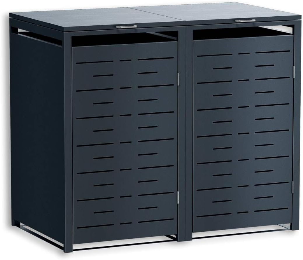 Metzler Mülltonnenbox 2er 240 l Anthrazit mit horizontalen Designlinien, Garten, 60 l, 2 M