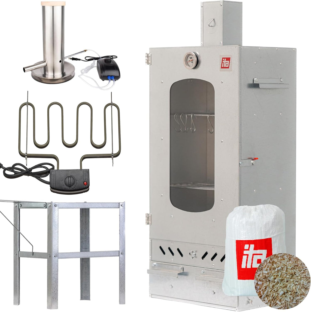 ITA Räucherofen 7012 - Smoker Set mit Rauchgenerator, Räucherschrank, Tisch, 1 kg, 81 cm, 28 cm, 40 cm, 6-7 Kg, 1 mm