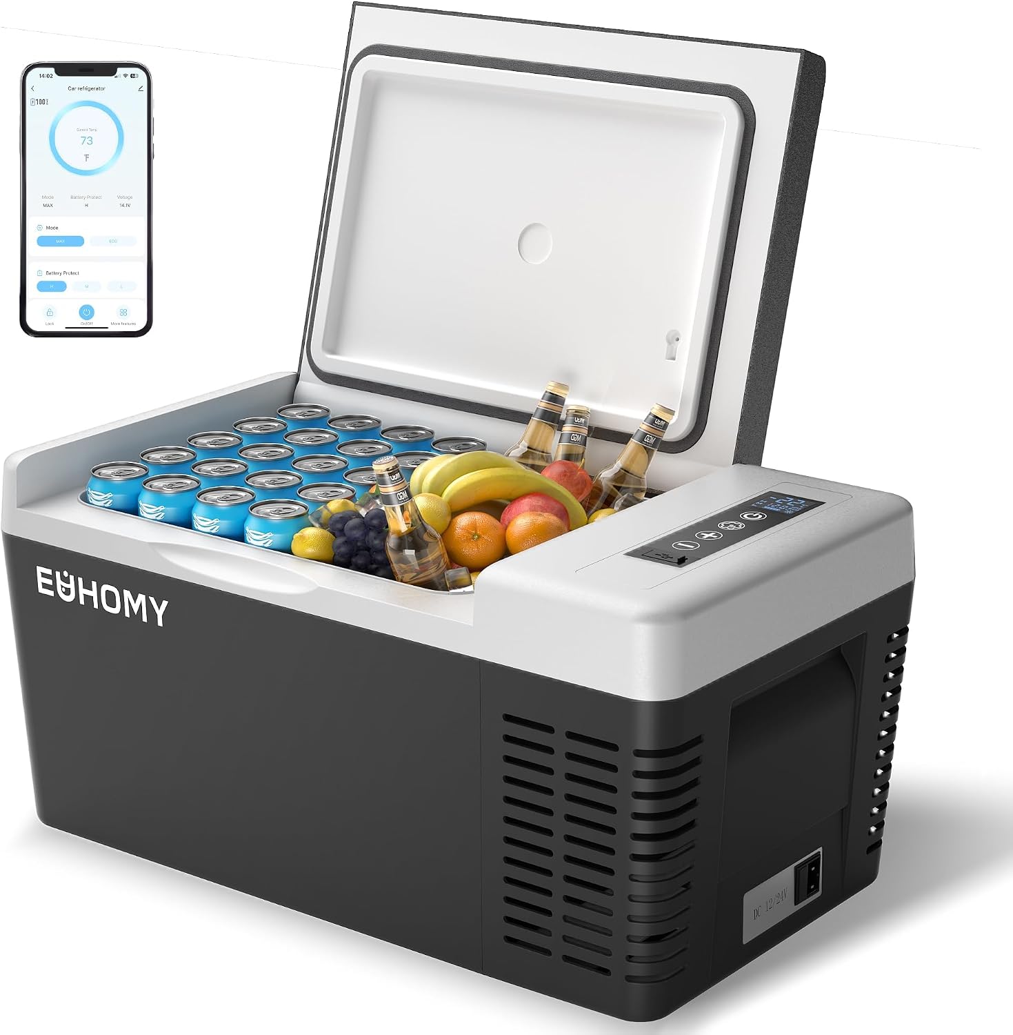 EUHOMY Kompressor Kühlbox 18 l, Camping-Kühlschrank, Autokühlschrank, 12 v, 10 °C, 15 Minuten, 45 W, APP-Steuerung