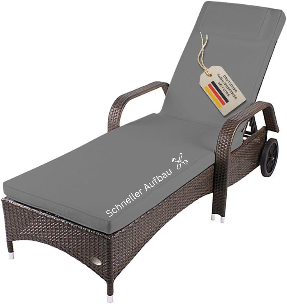 RS Trade Sonnenliege Gartenliege Toscana Wetterfest mit Rollen, Praktisch, 40 cm, 60 cm, 7 cm