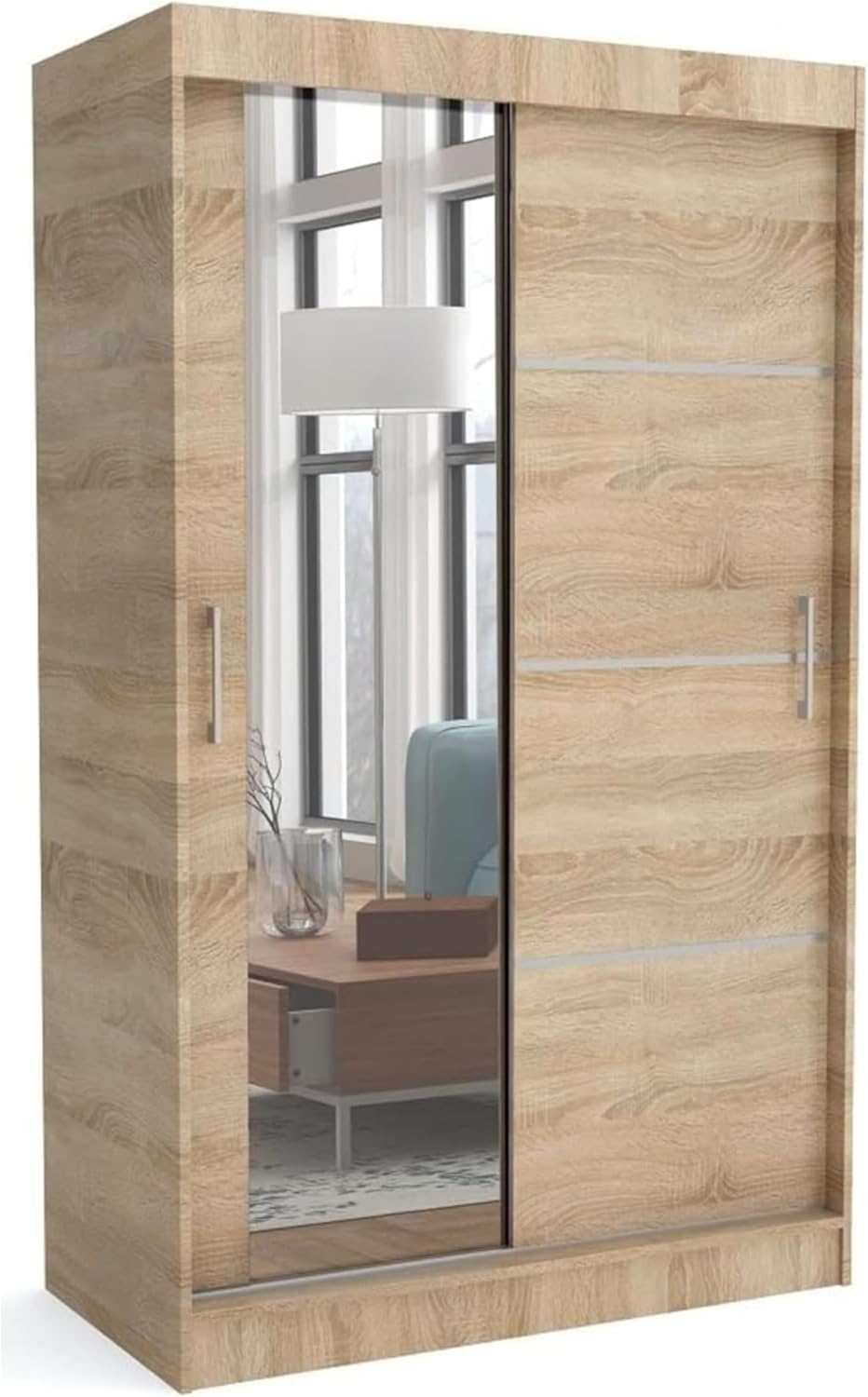 Brent - Kleiderschrank, Schiebetüren-Kleiderschrank, Optisch, 16 mm, ALUMINIUM
